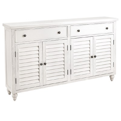 60" Antique White Two Drawers With Shutter Doors Credenza