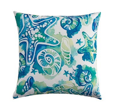 18" Square Blue and Green Sealife Pillow