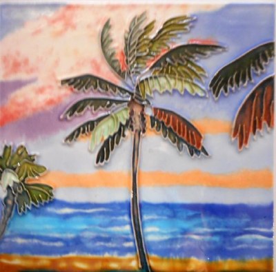 6" Square Tropical Palm Ceramic Tile