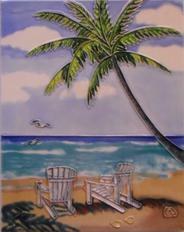 10" x 8" Palm and Chairs Ceramic Tile