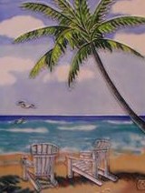 6" Square Palm and Chairs Ceramic Tile