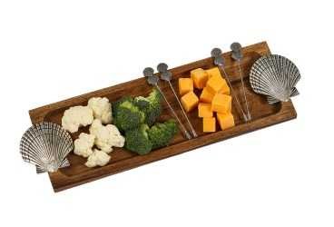 17" x 6" Shell Wooden Tray with 4 Picks