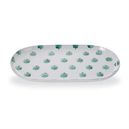 White With Green Monstera Leaf Oval Platter by Mud Pie