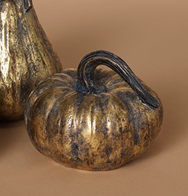 4" Squat Distressed Gold Finish Polyresin Pumpkin Fall and Thanksgiving Decoration
