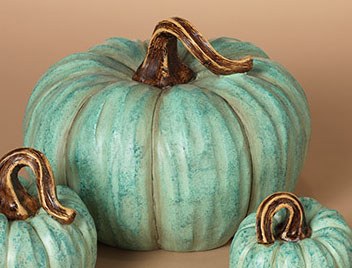 8.5" Large Teal Polyresin Pumpkin Fall and Thanksgiving Decoration
