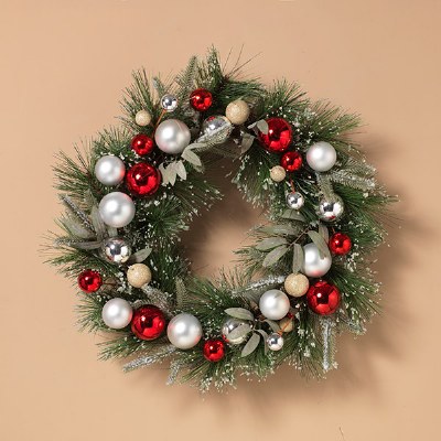 22" Red and Silver Oranament Wreath
