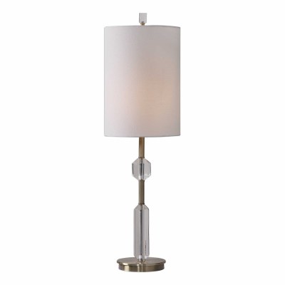 33" Distressed Brass Finish and Crystal Column Lamp