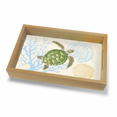 6" x 10" Painted Wood Sea Turtle Tray With Handles