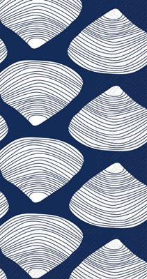 9" x 5" White Clams on Dark Blue Guest Towels