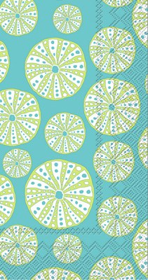 9" x 5" Green Sea Urchins on Turquoise Guest Towels