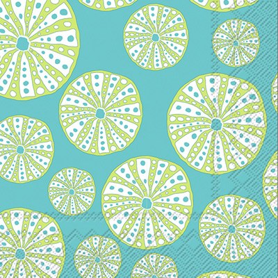5" Square Green Sea Urchin on Turquoise Beverage Napkins