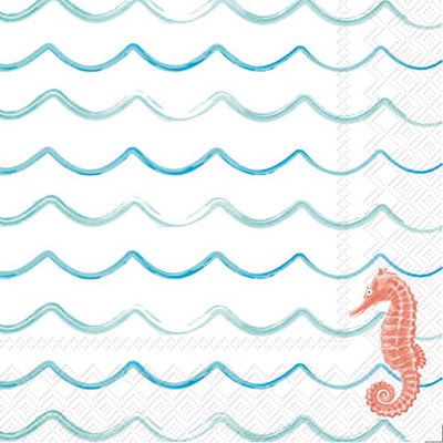 5" Square Coral Seahorse on Waves Beverage Napkins