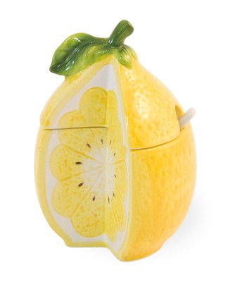5" Yellow Lemon Sugar Bowl with Spoon
