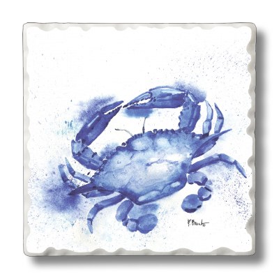 Set of 4, 4" Square Arianna Crab Tumbled Tile Coasters