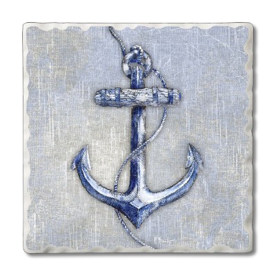 Set of 4, 4" Square Vintage Anchor Tumbled Tile Coasters