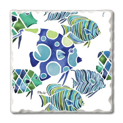 Set of 4, 4" Square Tahiti Blue Tumbled Tile Coasters