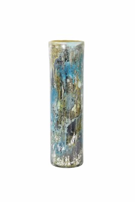 22" Blue On Silver Wishing Well Cylinder Vase86`