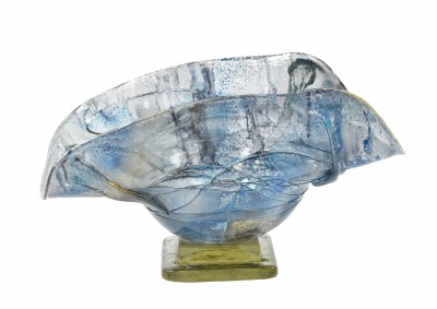 17" Blue and Gray Tibetan Sky Glass Taco Vase