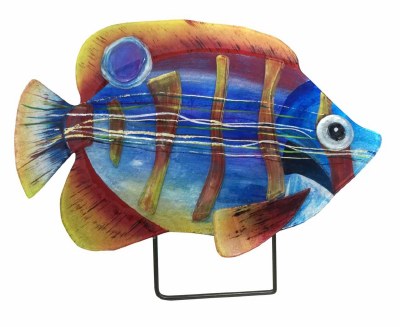 18" Gold Stripped Fish Glass Platter With Metal Stand