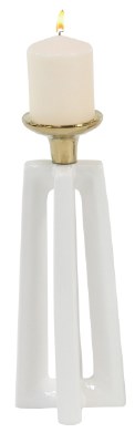 14" White and Gold Ceramic Pillar Candleholder