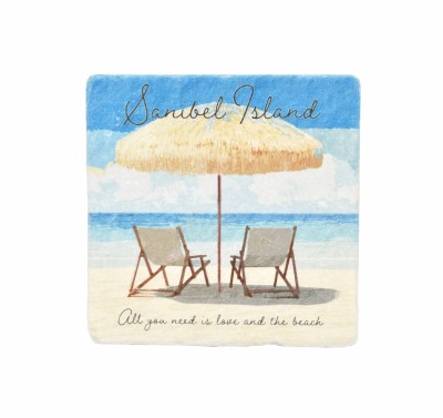 4" Square Sanibel Love & Beach Coaster