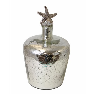 12.5" Silver Glass Bottle with Starfish Topper