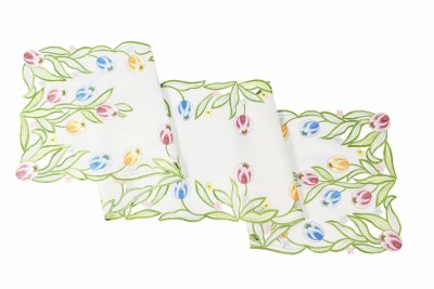 16" x 72" Multicolor Tulips on White Cutout Table Runner