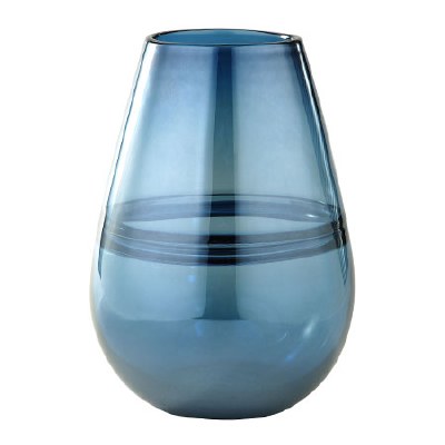 11" Blue With Line In Middle Glass Vase