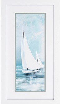 27" x 15" 2 White Sailboats Framed Print Under Glass