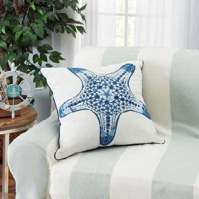 20" Square Dark Blue Starfish Pillow