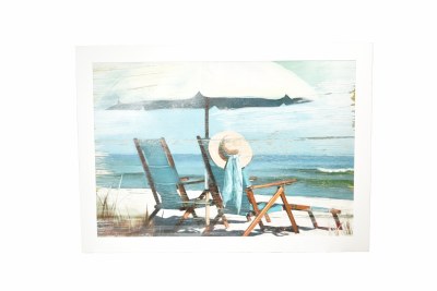 52" x 37" Two Chairs With Hat Beach Scene Framed Gel Coastal Print