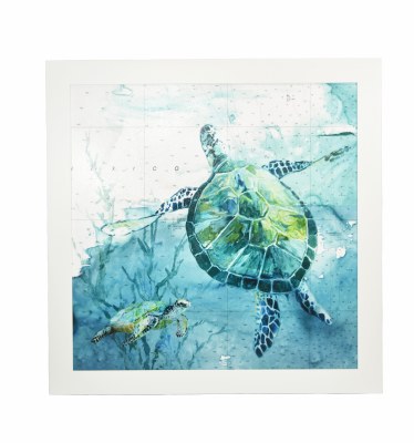 40" Square Turtle With Baby Framed Gel Coastal Print