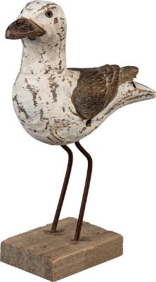 7" Distressed White and Brown Finish Wooden Seagull