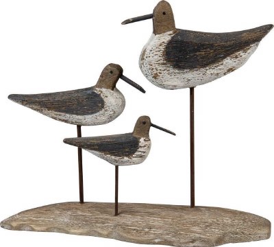 10" Distressed White and Brown Finish Seabird Trio