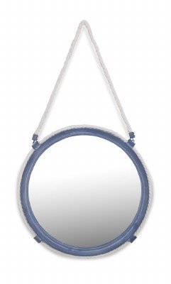14" Large Round Blue and White Mirror With Rope