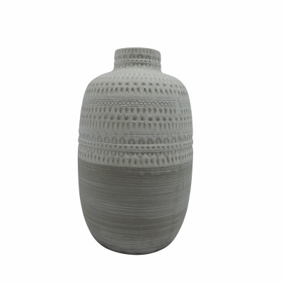 10" Beige Two Tone Tribal Ceramic Vase