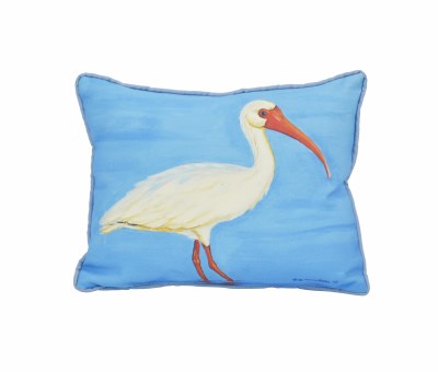 10" x 13" White Ibis On Blue Indoor and Outdoor Pillow