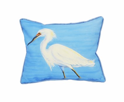 10" x 13" Snowy Egret On Blue Indoor and Outdoor Pillow