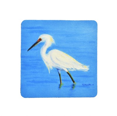 4" Square Snowy Egret Coaster