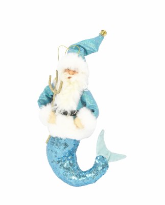 9" Blue Santa Merman Ornament