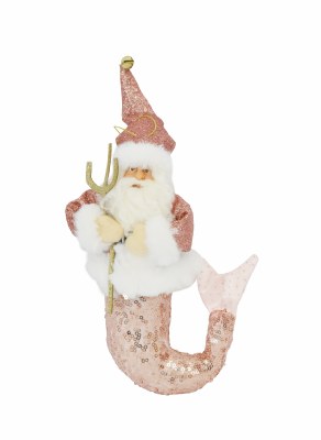 9" Pink Santa Merman Ornament