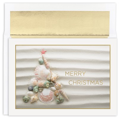 Box of 16 Shell Tree Christmas Cards size 8" x 6"