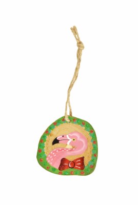 Flamingo Wreath On Teak Ornament