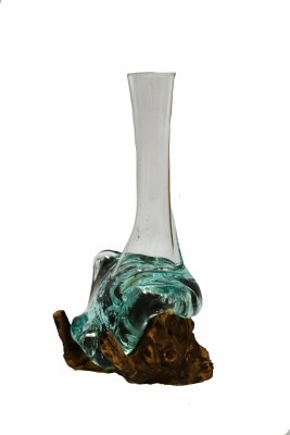 10" Glass Vase With Natural Root Base