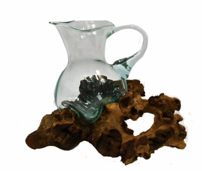 12" Glass Pitcher With Natural Root Base