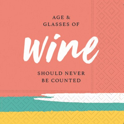 5" Square Age and Glasses Wine Beverage Napkin