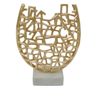 19" Gold Openwork Vase With Marble Base