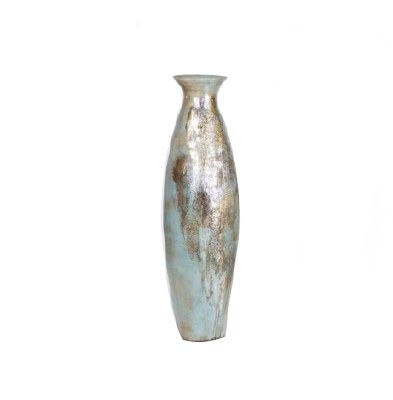 43" Blue, Silver and Brown Ceramic Floor Vase