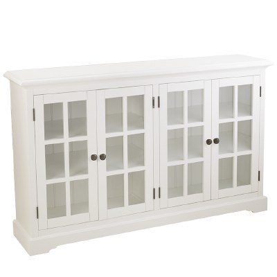 62" White 4 Glass Door Credenza