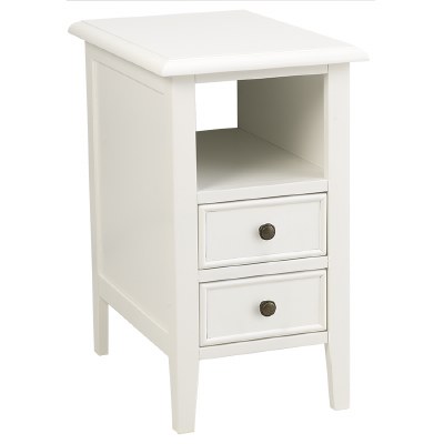 14" White 2 Drawer Side Table
